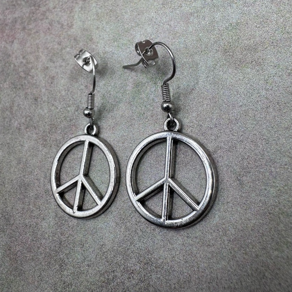 Silver Peace Sign Dangle Earrings